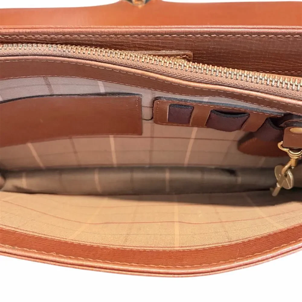 Vintage Burberry Brown Leather Clutch-Style Briefcase – Push Lock w/ Key